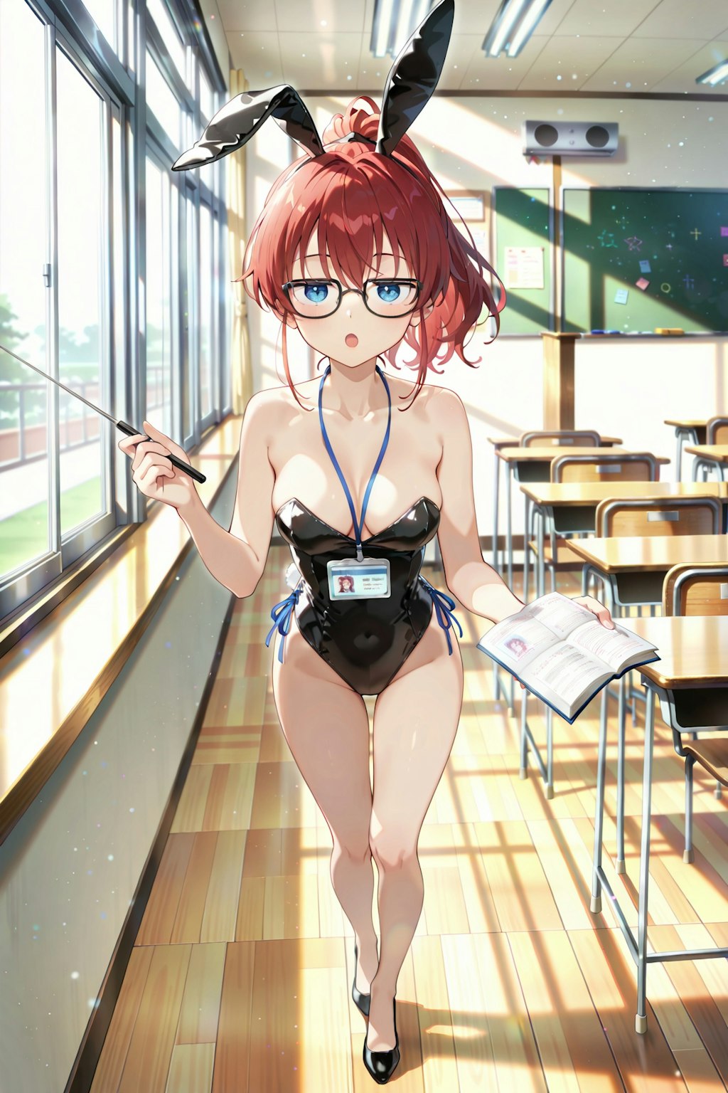うさ耳企画と聞いて、バニーさんのコスプレで授業をするジト目先生 Y618