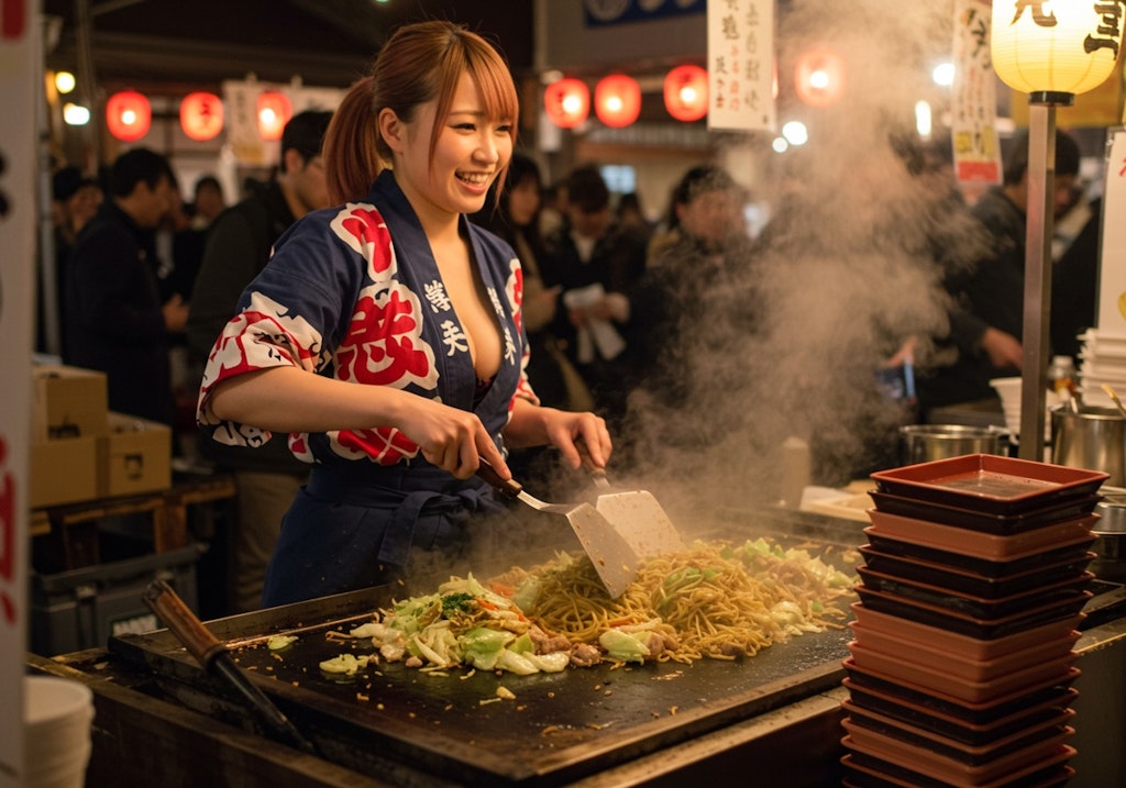 初詣、屋台、焼きそば