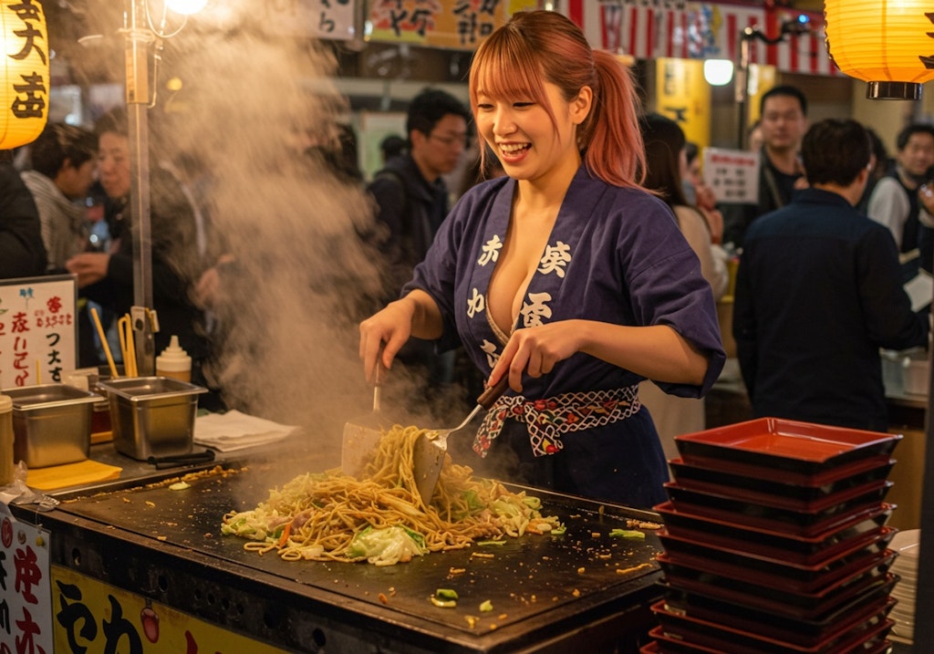 初詣、屋台、焼きそば