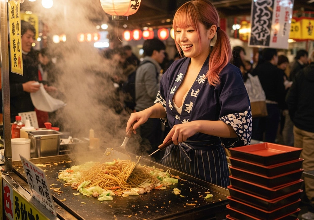 初詣、屋台、焼きそば