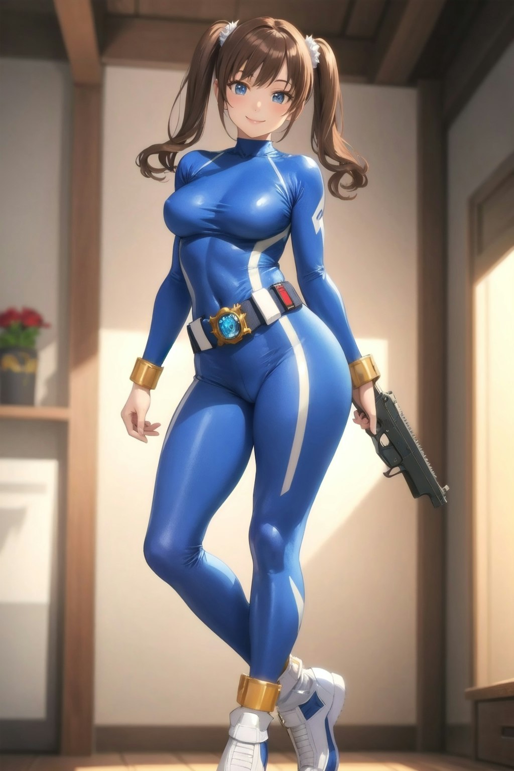 Skintight blue heroine