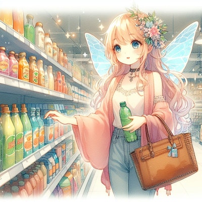スーパーでお買い物する妖精さん