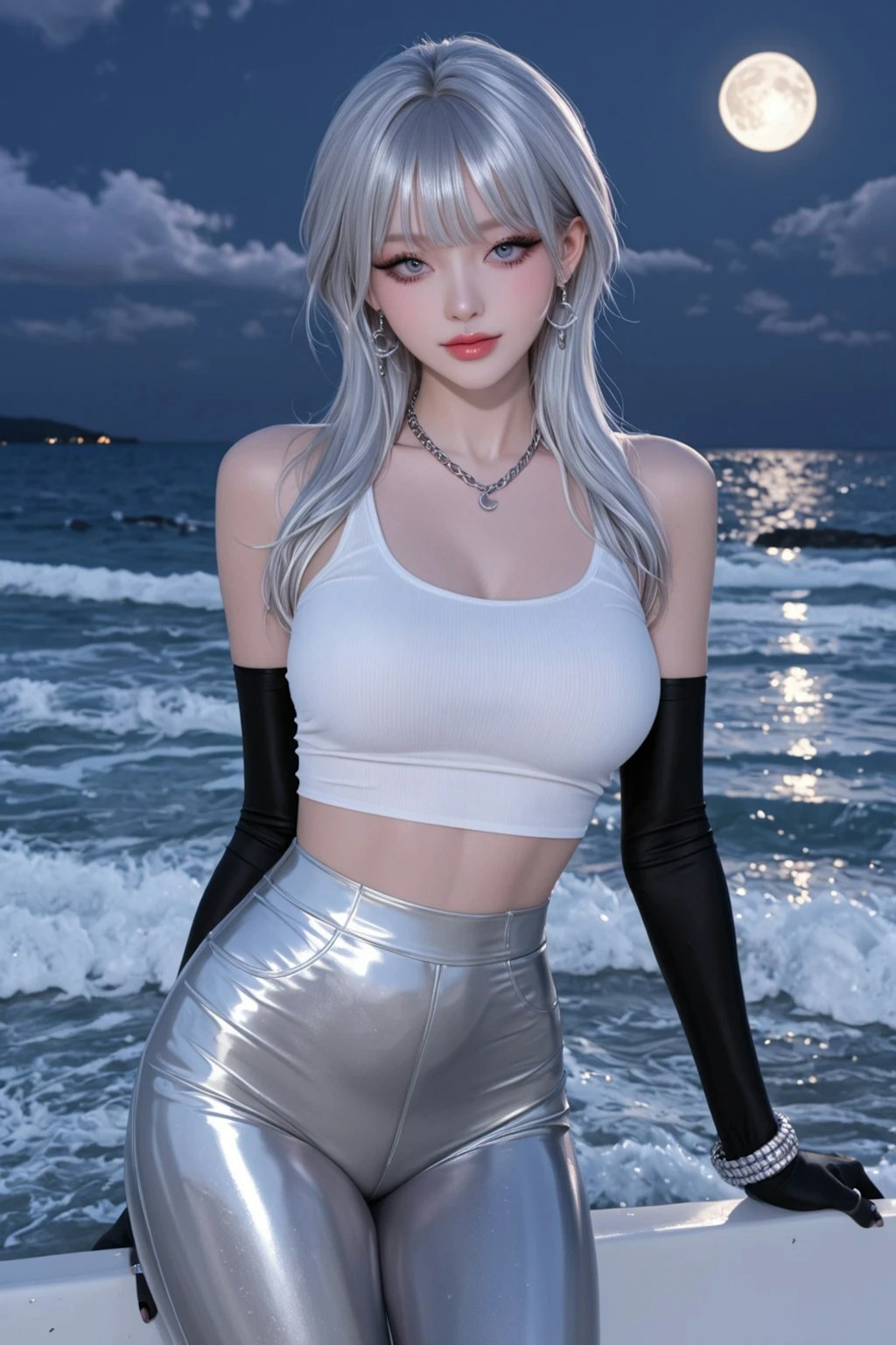 超セクシー銀髪美女:海辺