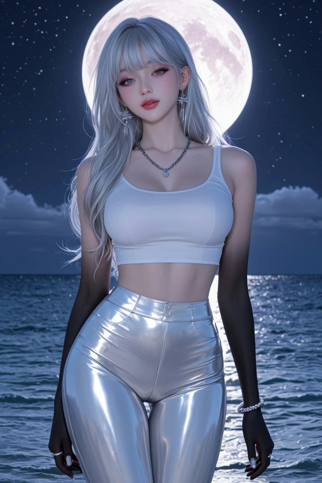 超セクシー銀髪美女:海辺