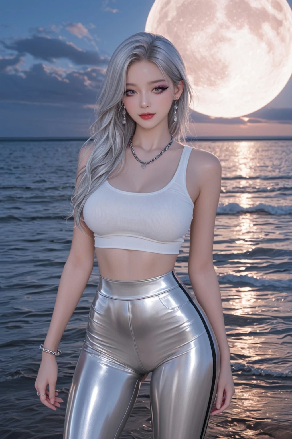 超セクシー銀髪美女:海辺