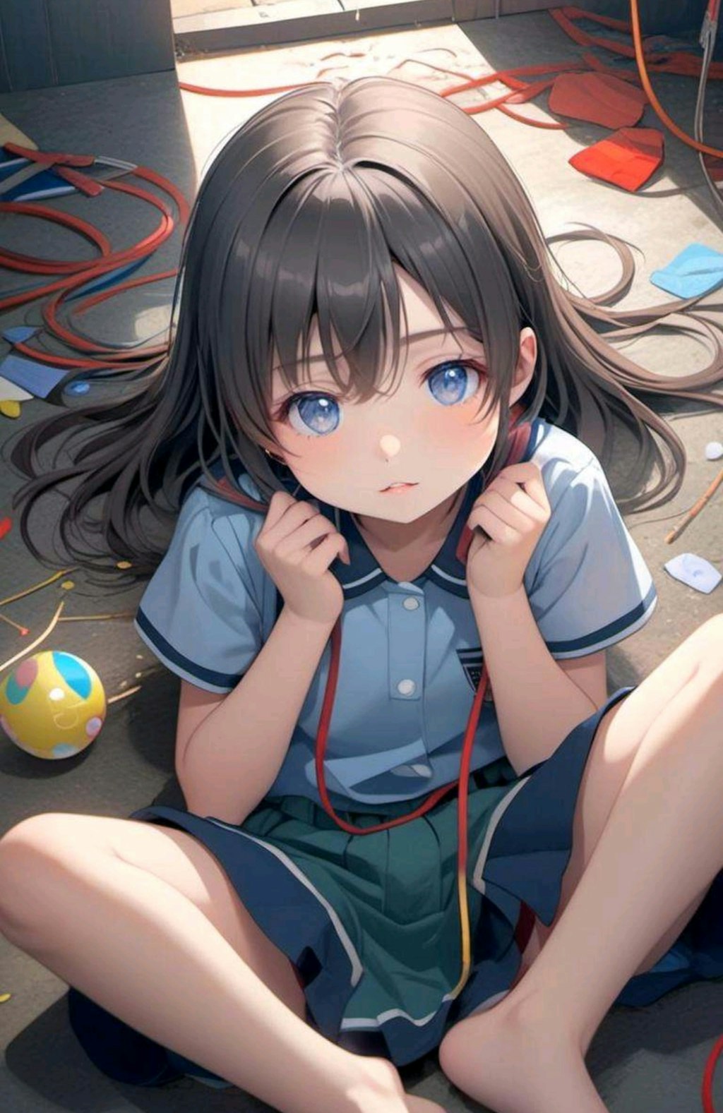 薄暗い部屋で横たわる小さな女の子