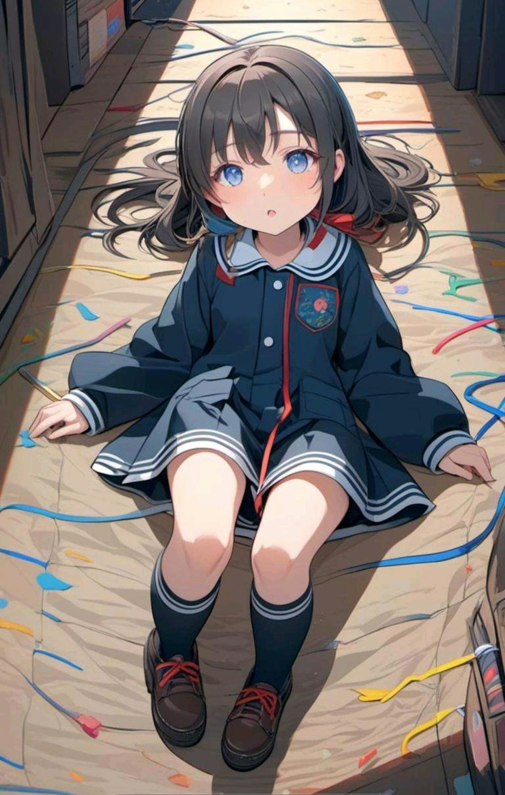 薄暗い部屋で横たわる小さな女の子