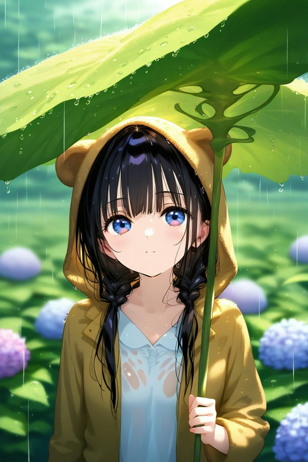 雨の中