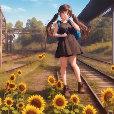 夏の廃鉄道をピクニック気分で旅する少女