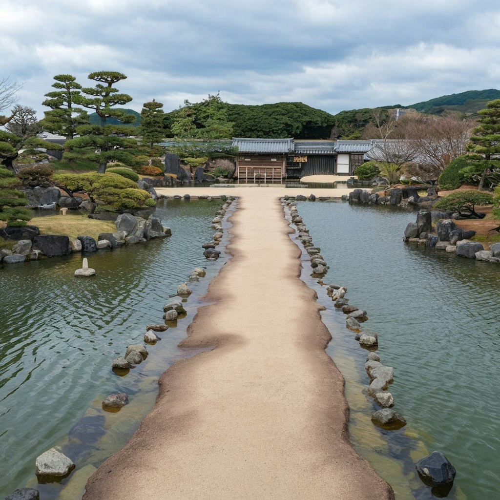 モーセが海を割った光景を意識して作った庭園など