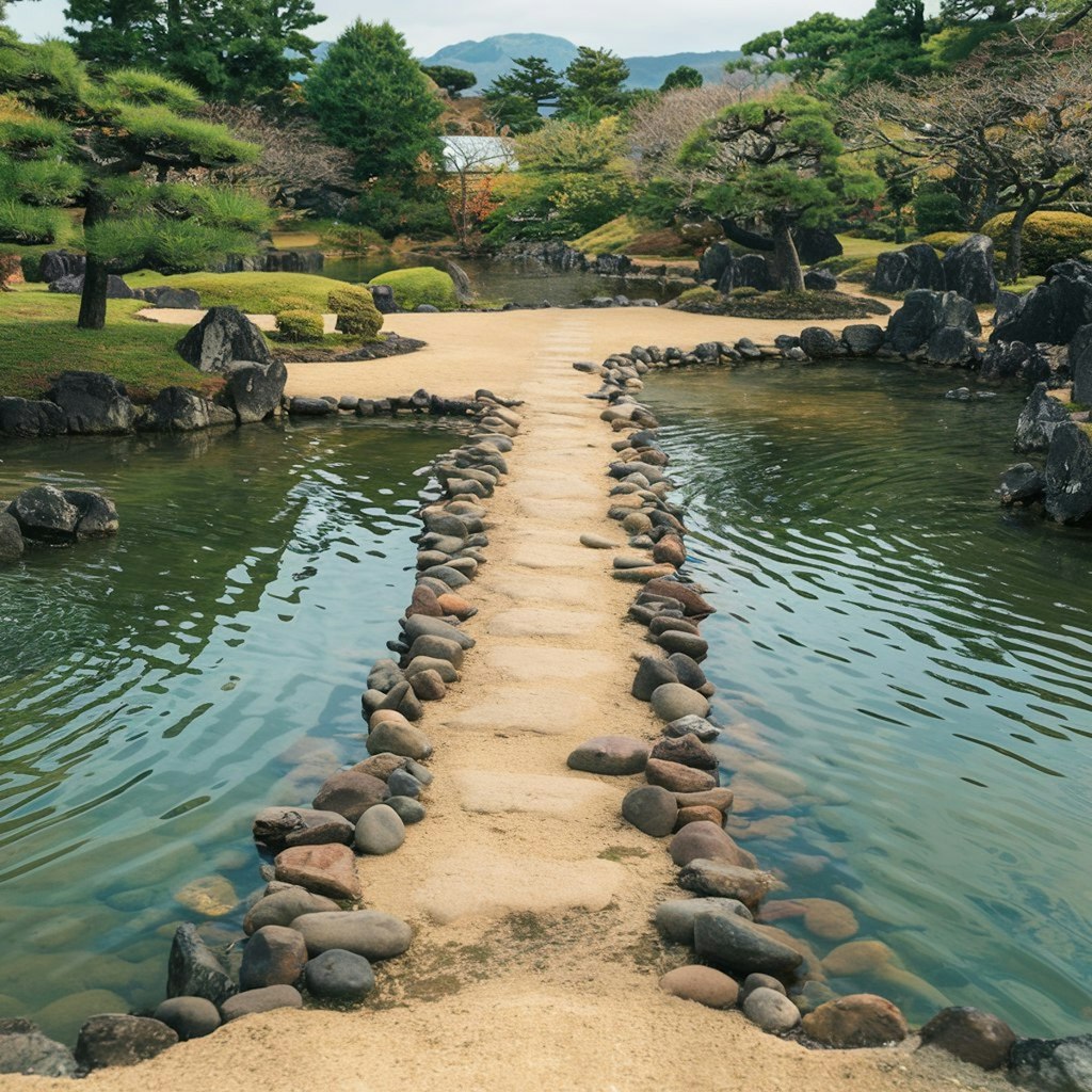 モーセが海を割った光景を意識して作った庭園など