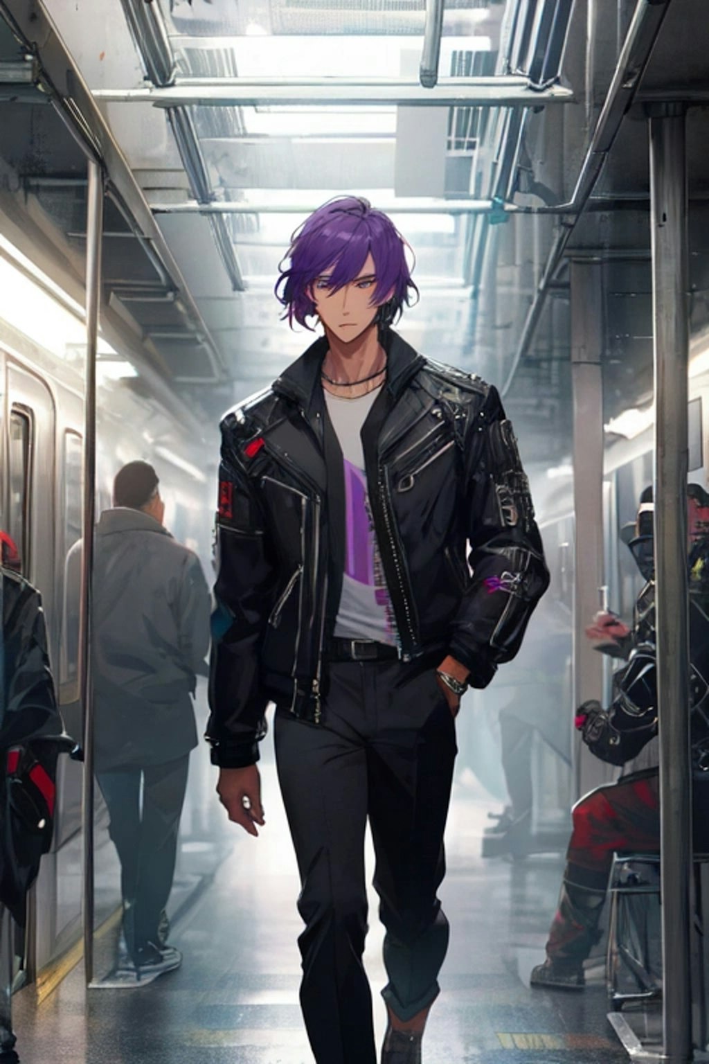 地下鉄と黒髪＆紫短髪男性★その2(12枚)