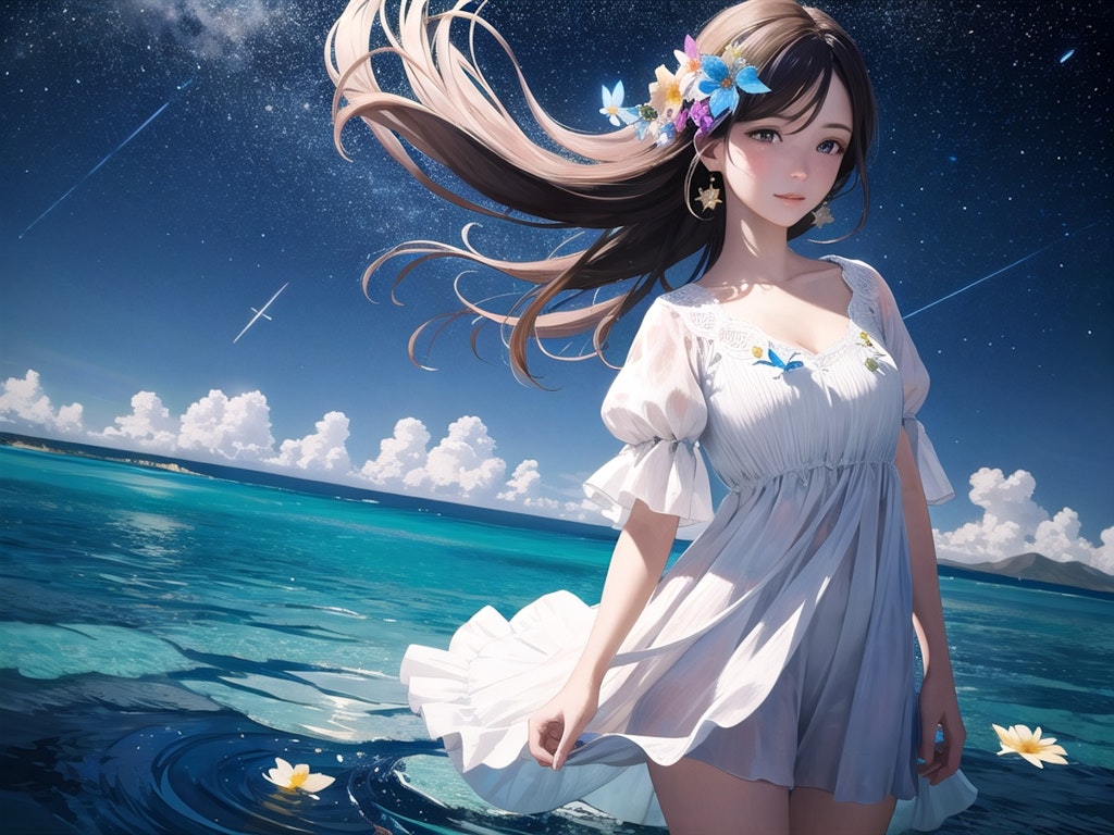 water , flower , ripple and girl