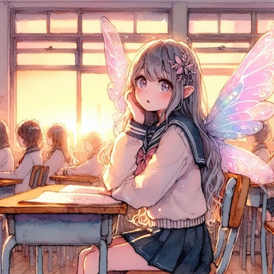 夕暮れの教室と妖精さん