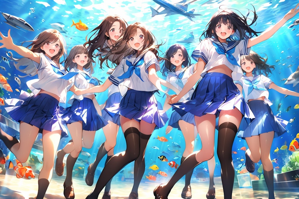 i091 3/3 VEGA,V4B,TOPAZ　水族館ではしゃぐ女子高生（TOPAZは水族館に成らなかった）