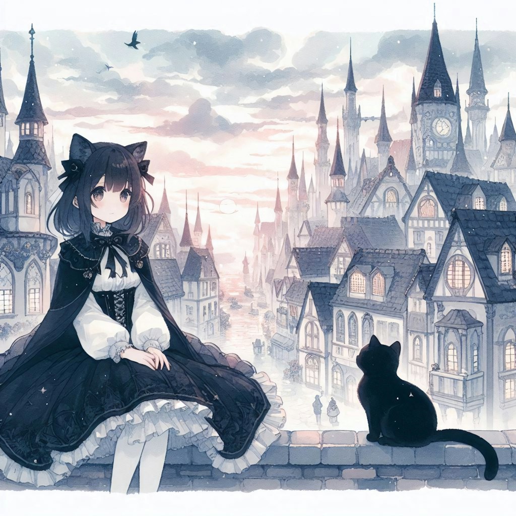 黒髪の少女と黒猫と