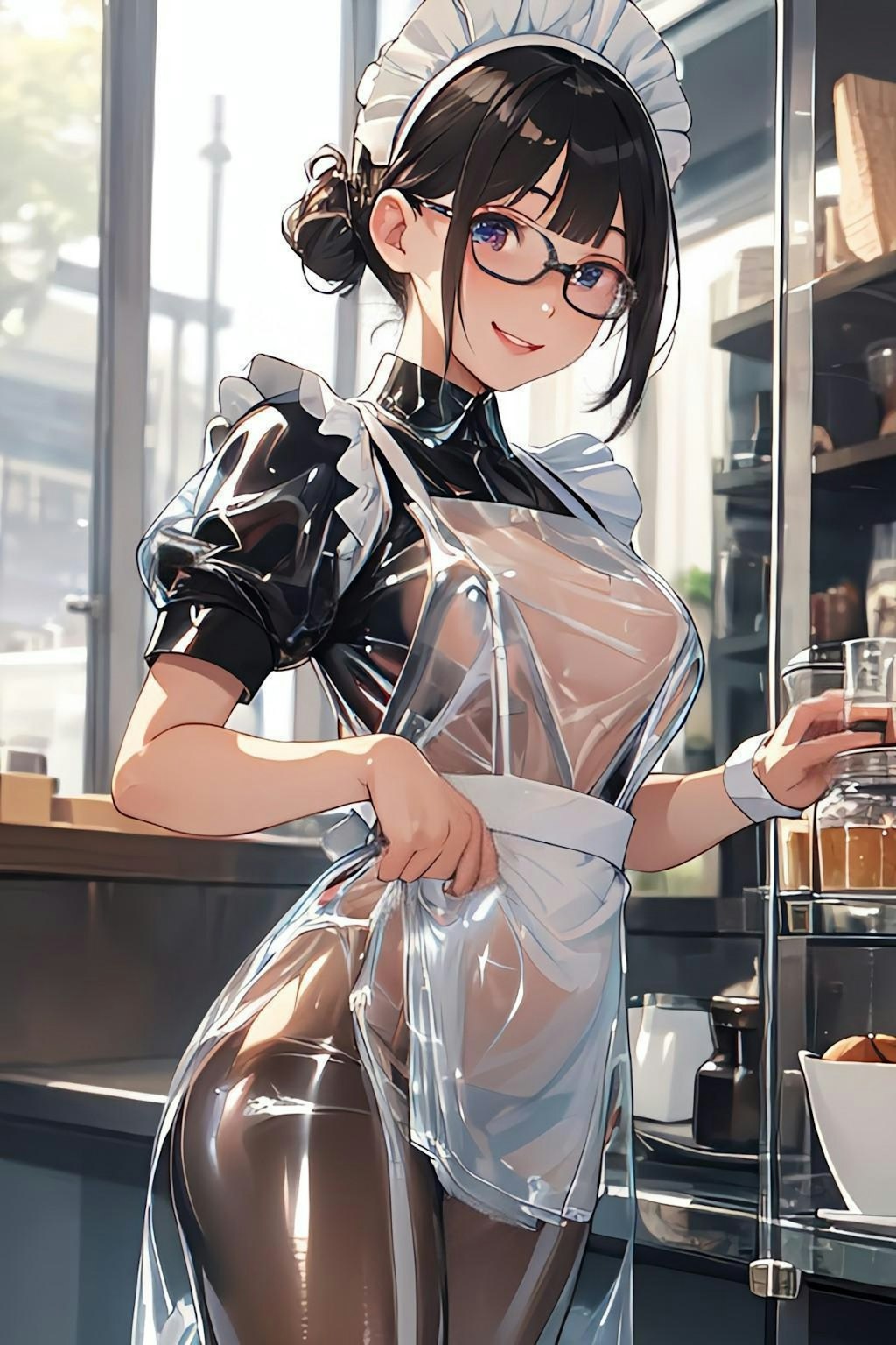 ☕透明ラテックスメイド服のお姉さん☕️