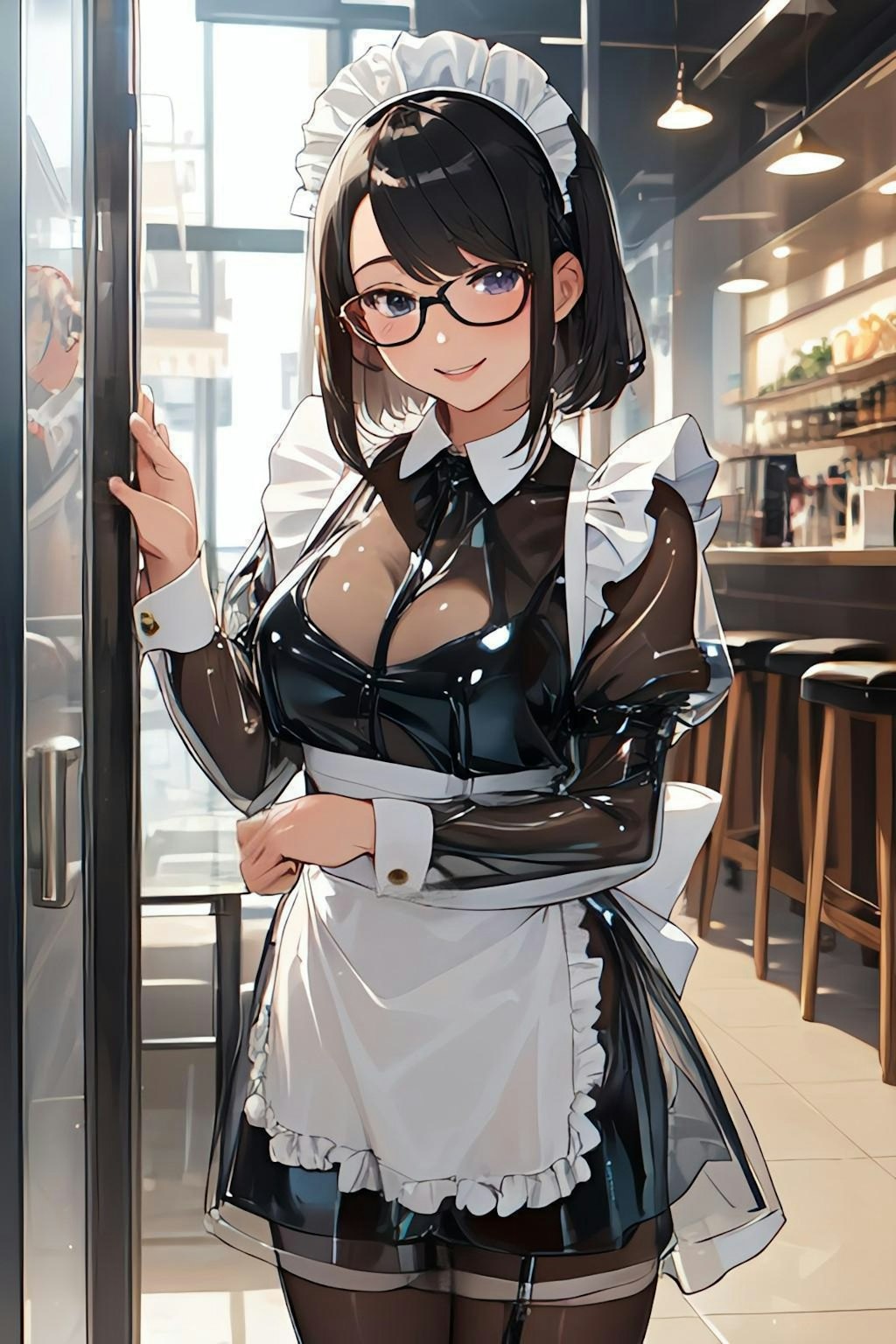 ☕透明ラテックスメイド服のお姉さん☕️