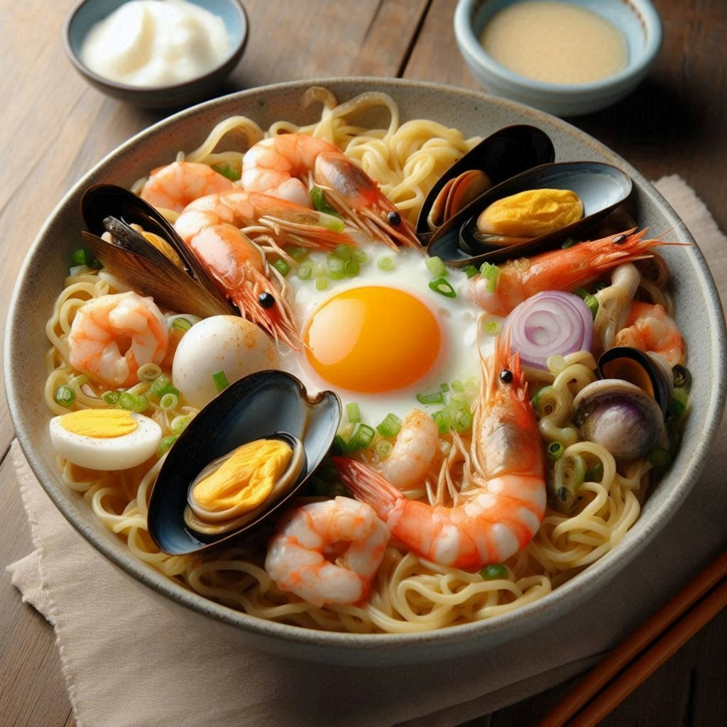 卵マシマシseafood noodle