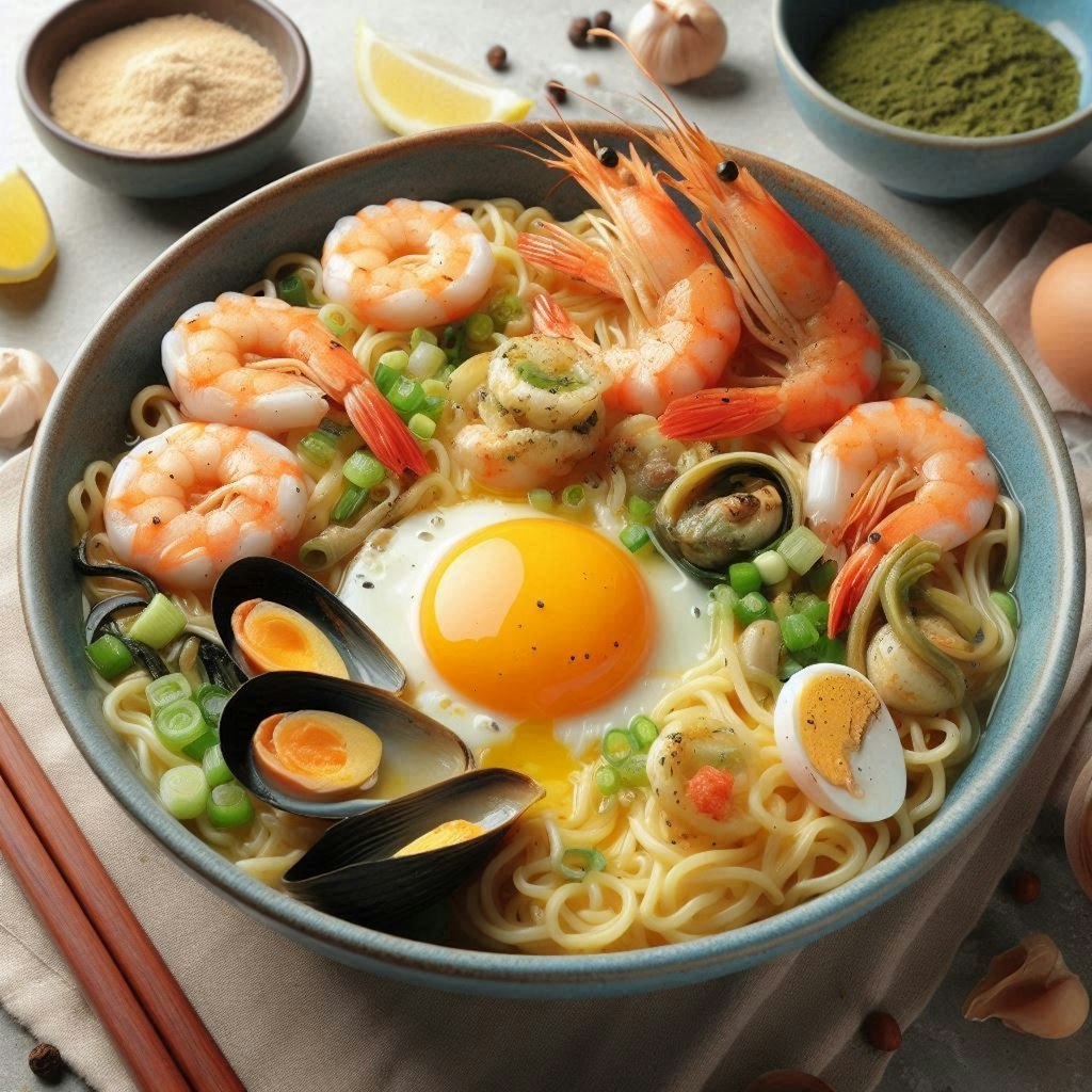 卵マシマシseafood noodle