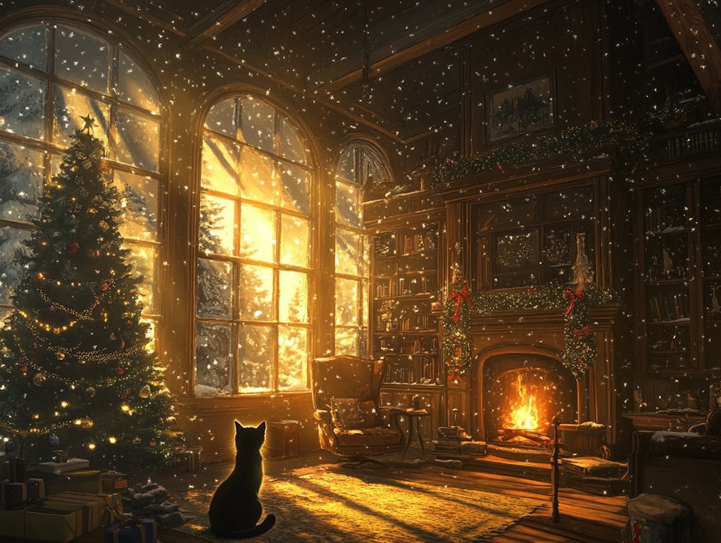 黒猫とクリスマスツリー