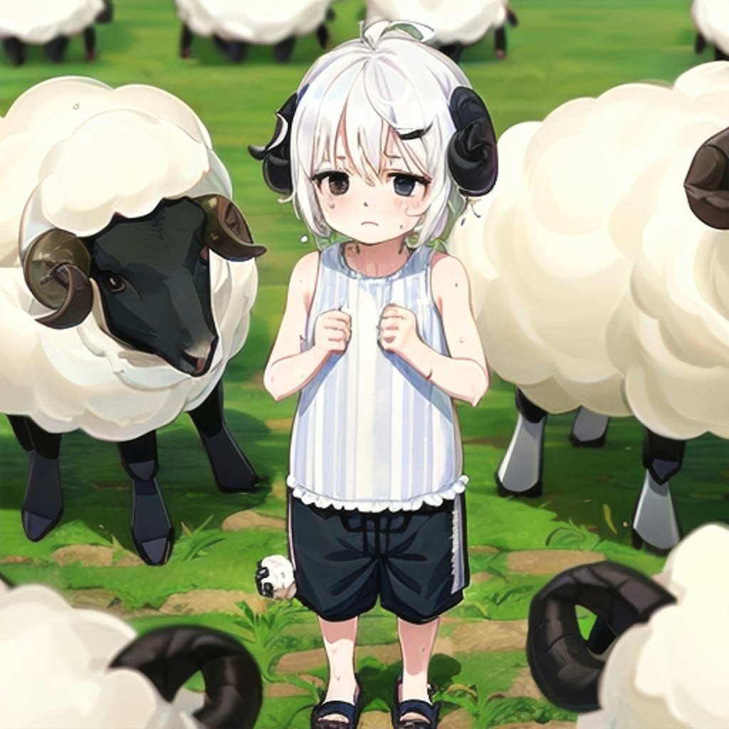 羊娘の髪型変更したけど、服装のせいでまだ男の子っぽい件
