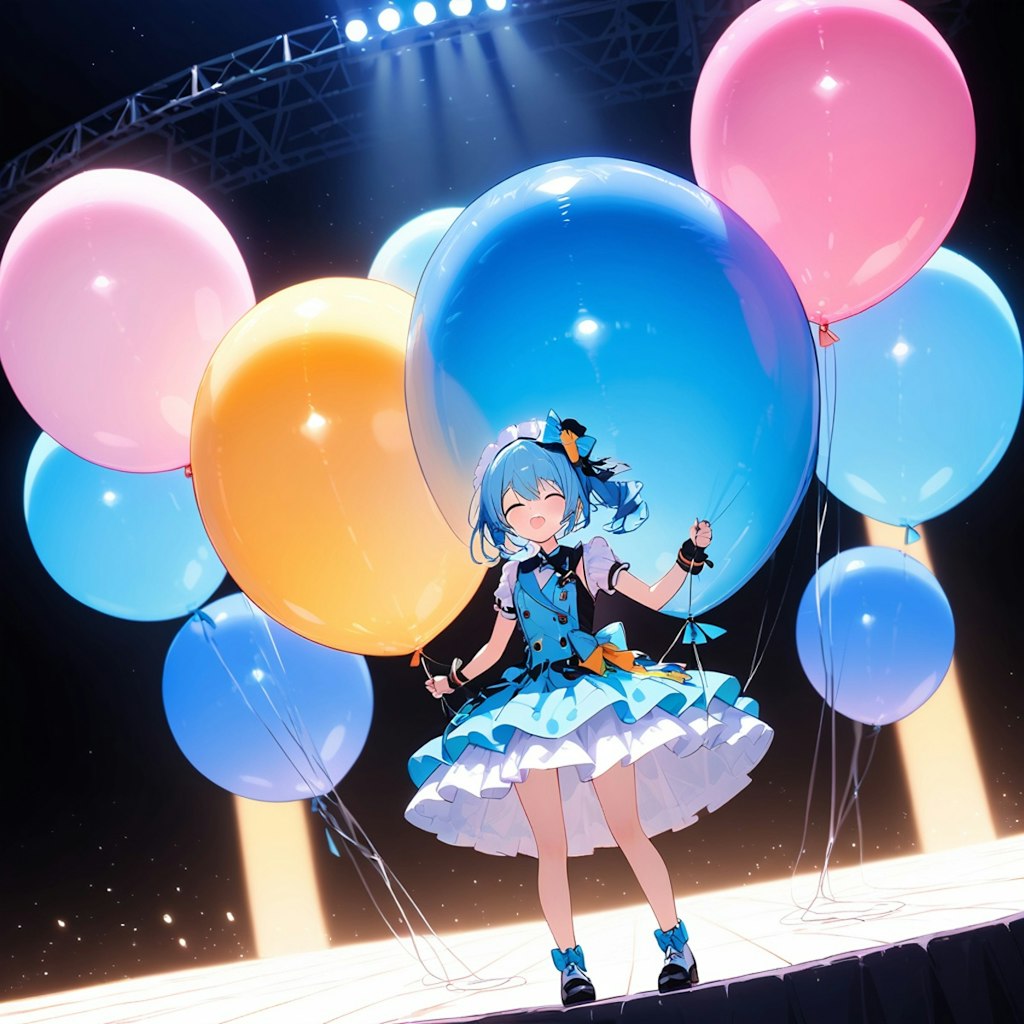 ライブステージいっぱい巨大風船を膨らませて遊ぶアイドル