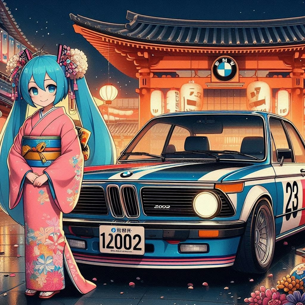 BMW 2002と着物姿初音ミク