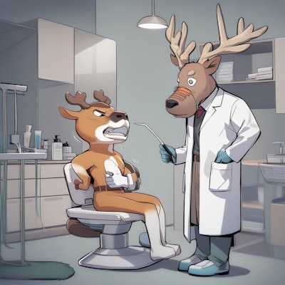 鹿の歯科医に叱られる