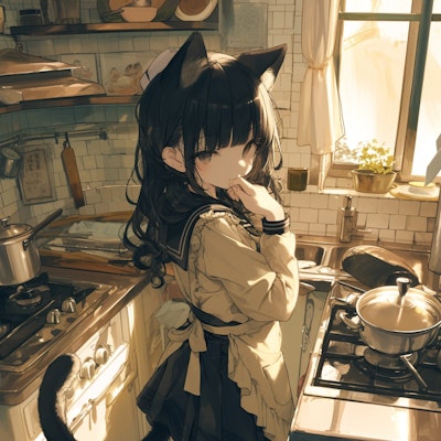 猫と台所。