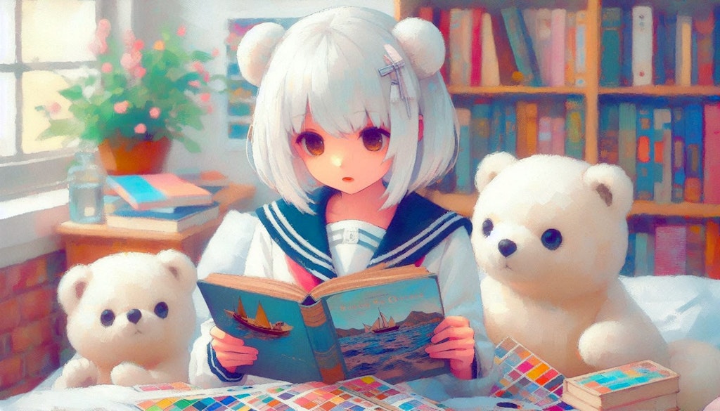 読書する白くま (白くま少女14)