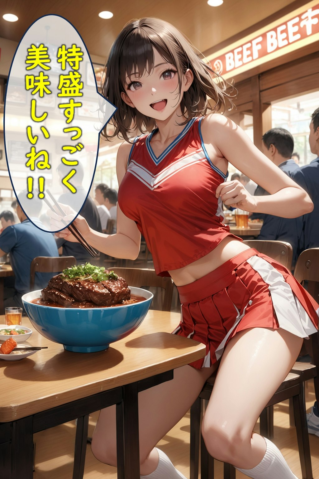 お茶目な特盛牛丼チアリーダー