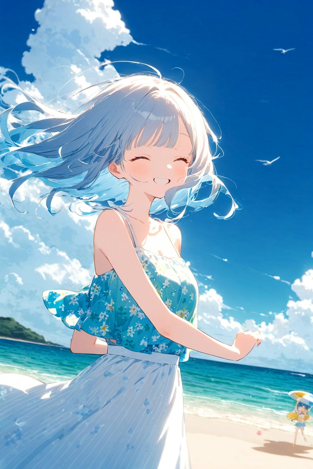 かわいい女の子と夏の海