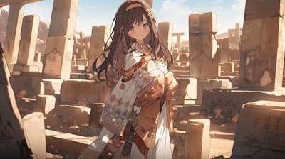 古代文明と和服の女の子