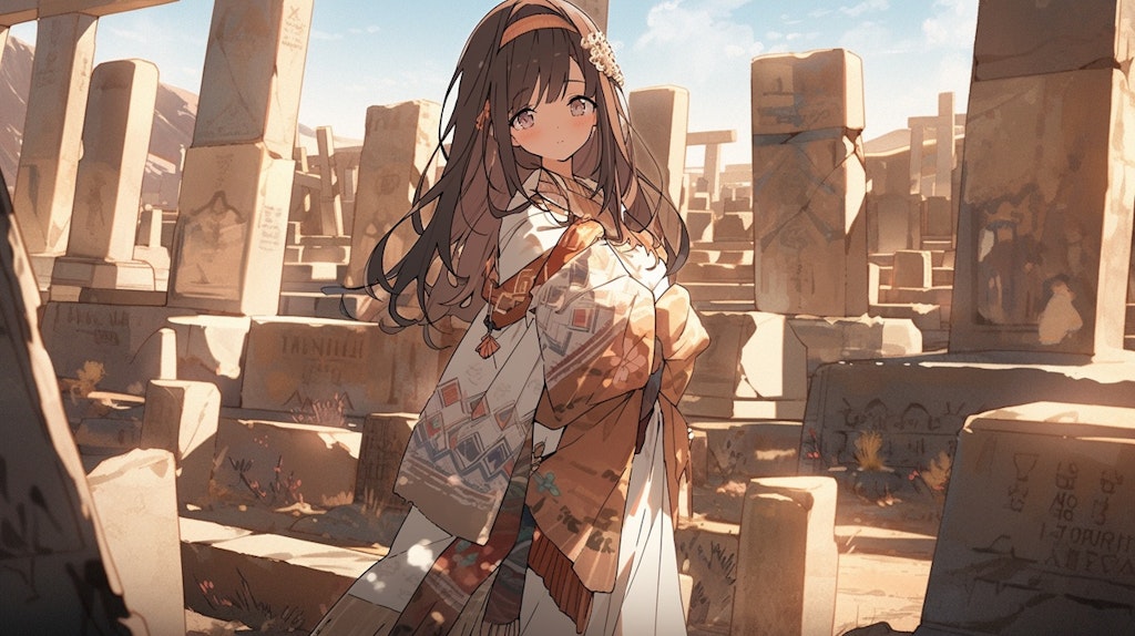 古代文明と和服の女の子