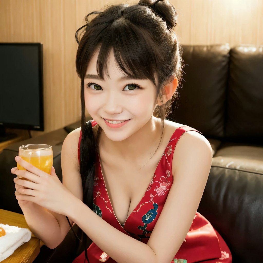 黒髪ロングで中華服の美女８