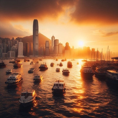 香港の夕日