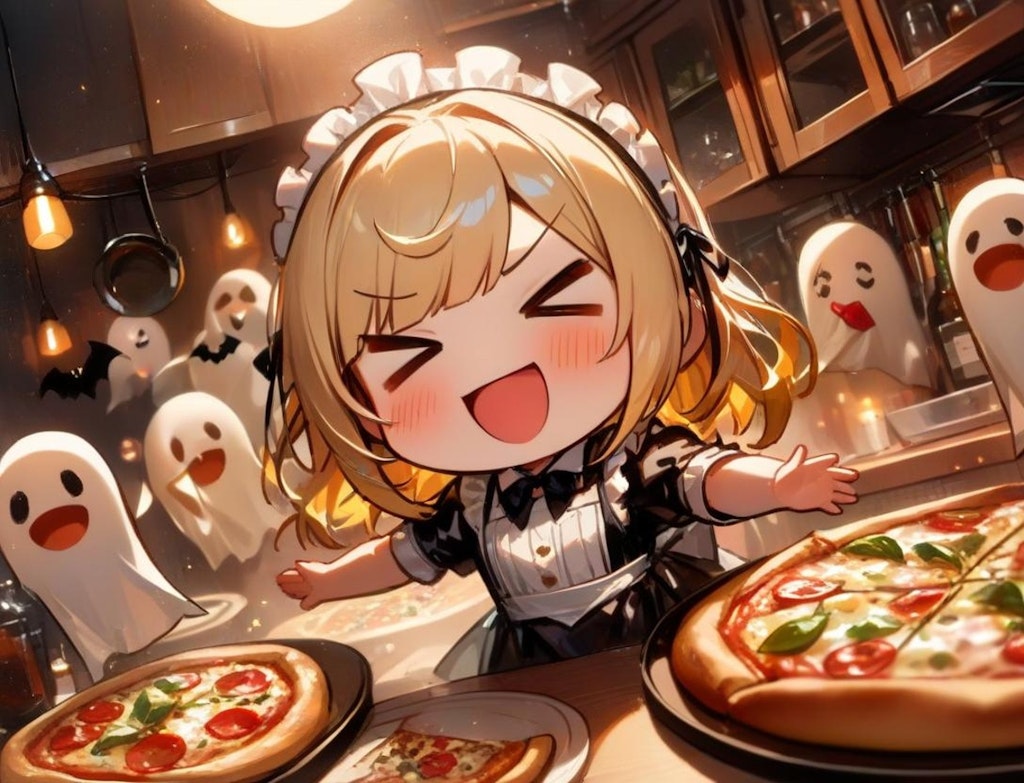 👻おピッツァ焼いたよ！🍕メイドちゃん！👻