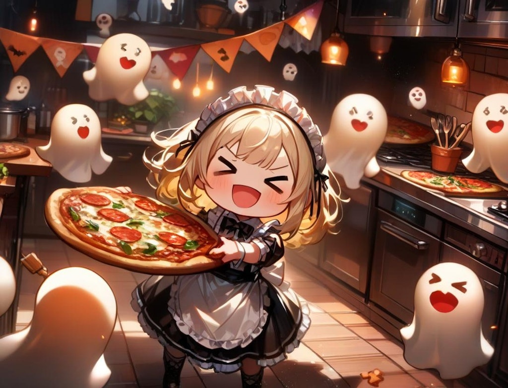 👻おピッツァ焼いたよ！🍕メイドちゃん！👻