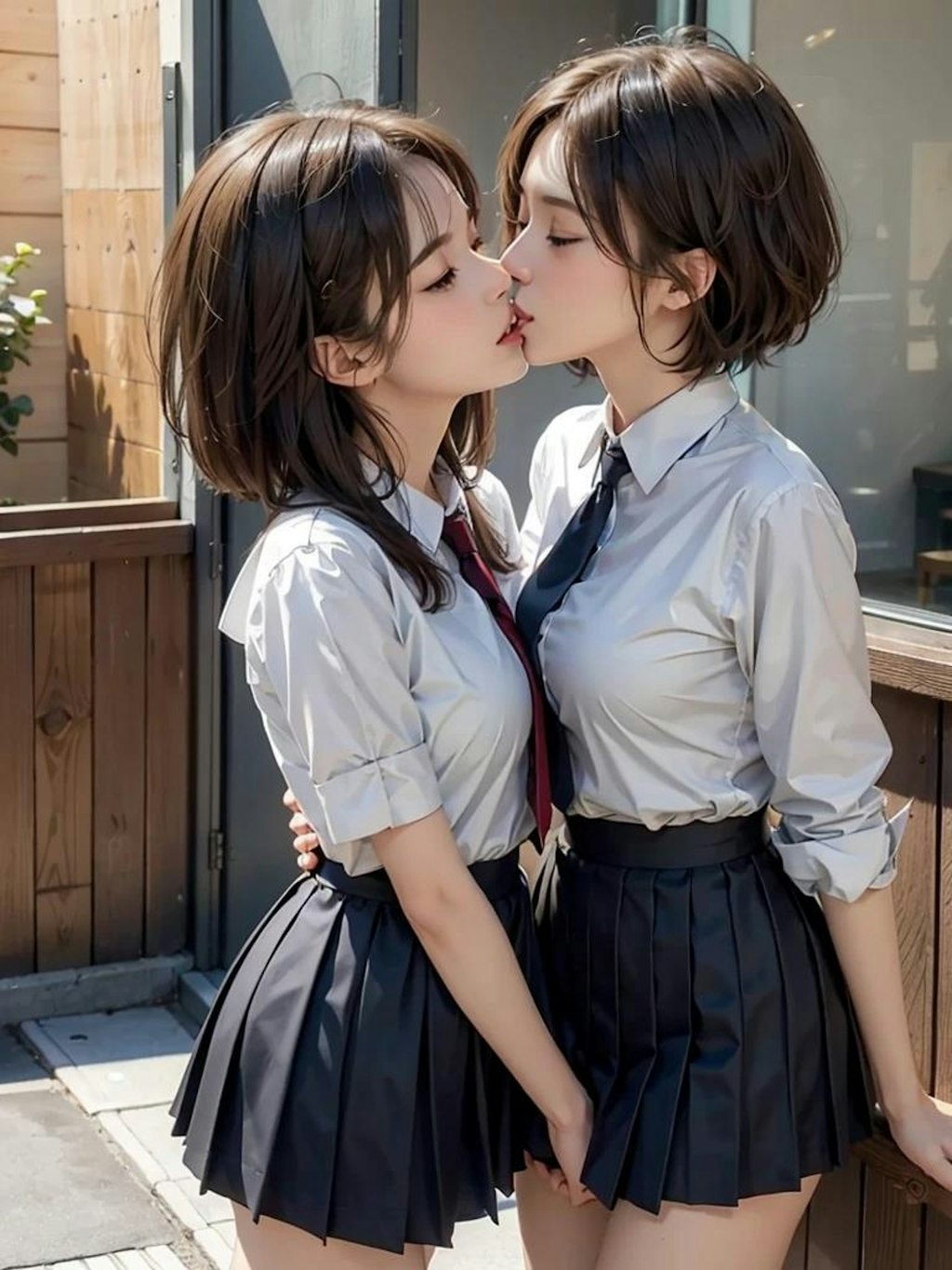 女子高生百合キス