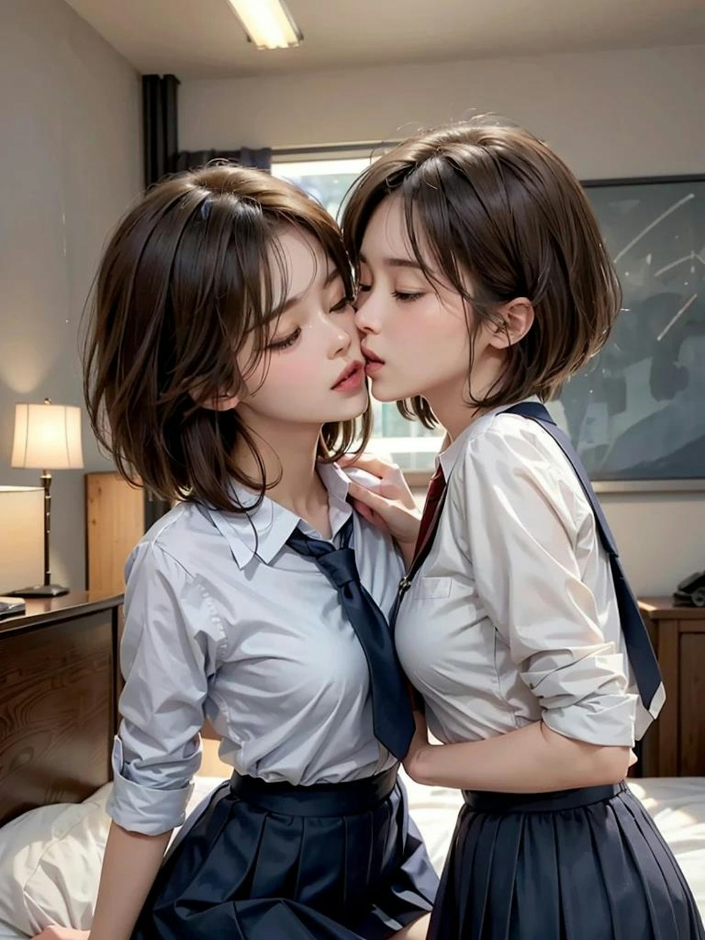 女子高生百合キス