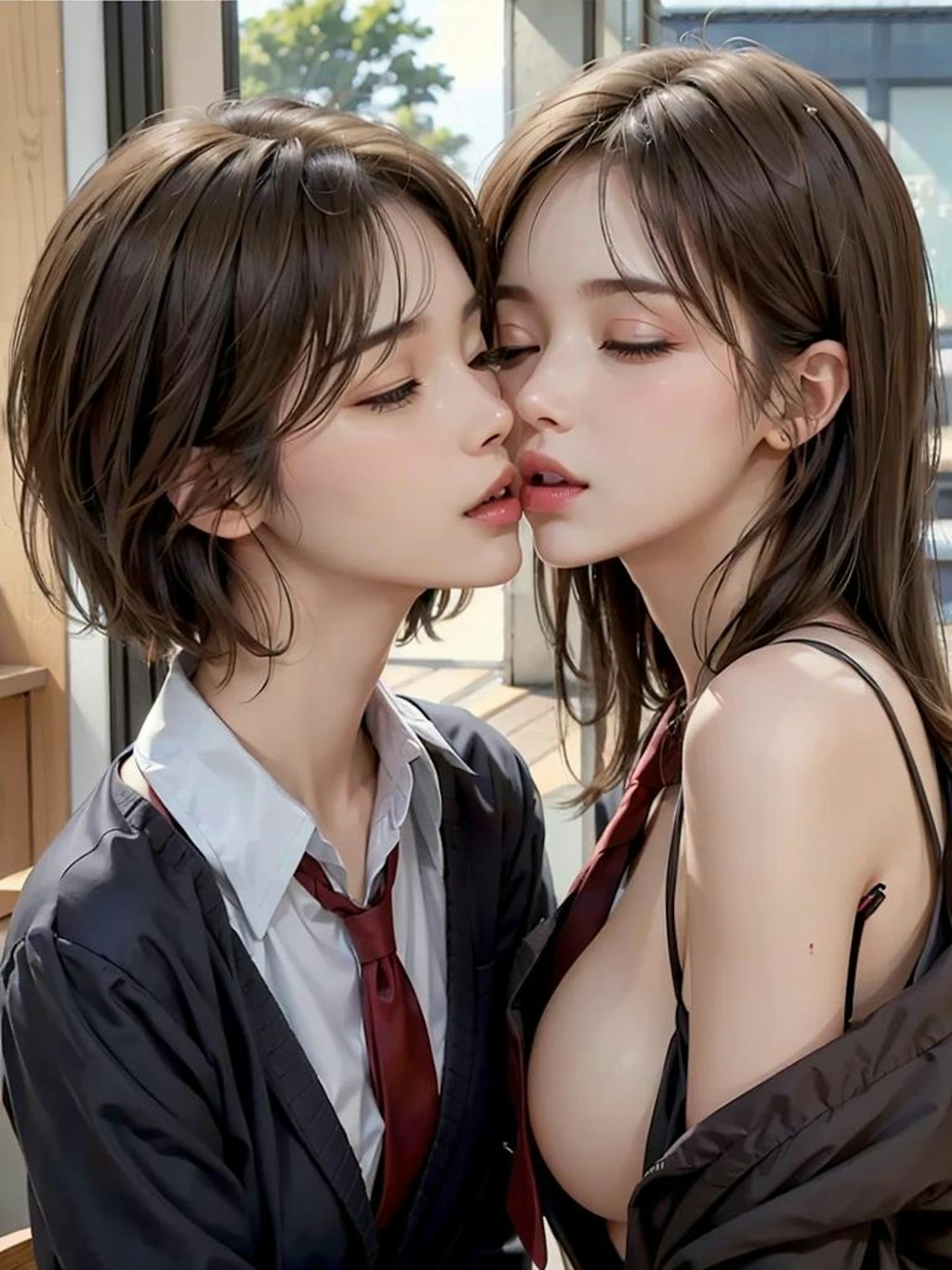 女子高生百合キス