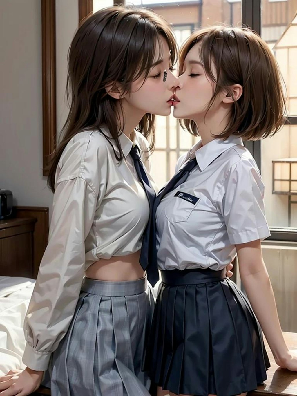 女子高生百合キス