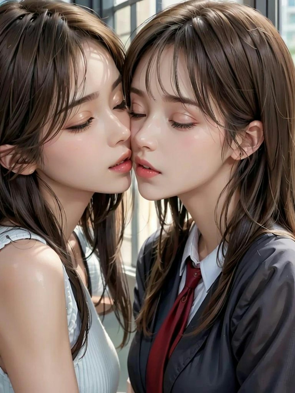 女子高生百合キス