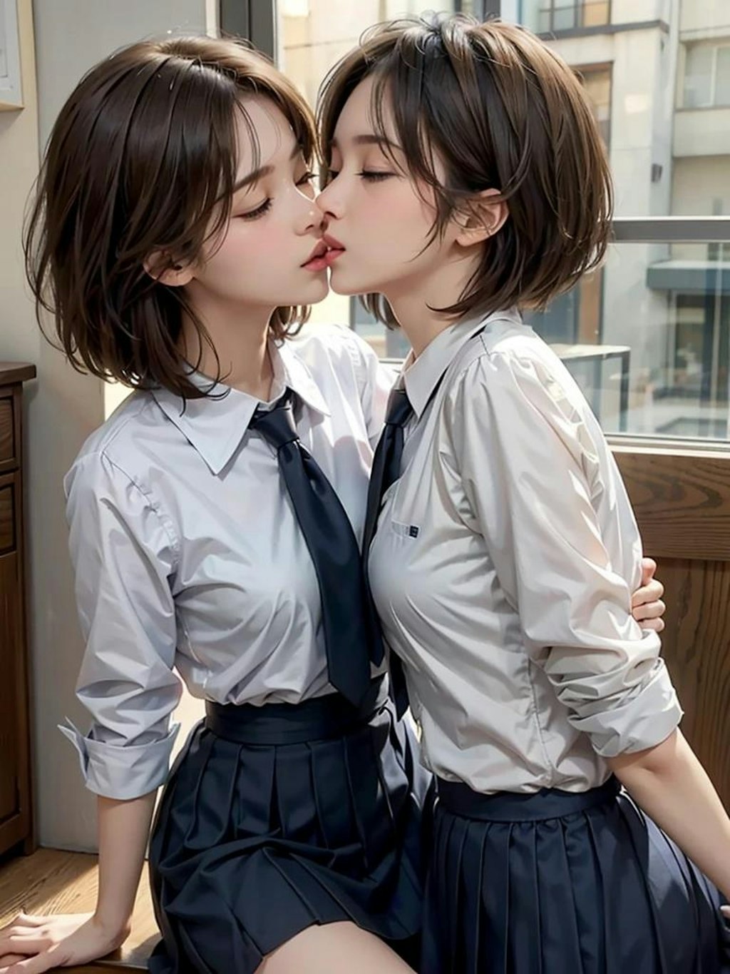 女子高生百合キス