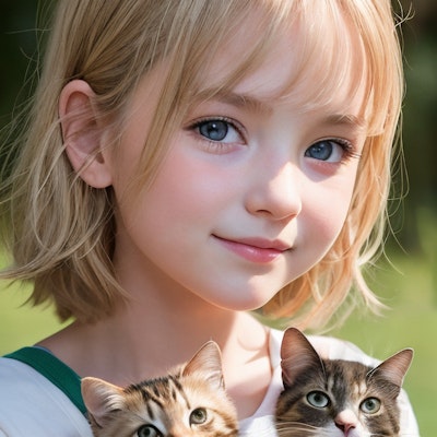 Girl and Kittens