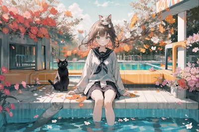 猫と少女(poolside) : 2023.08.26