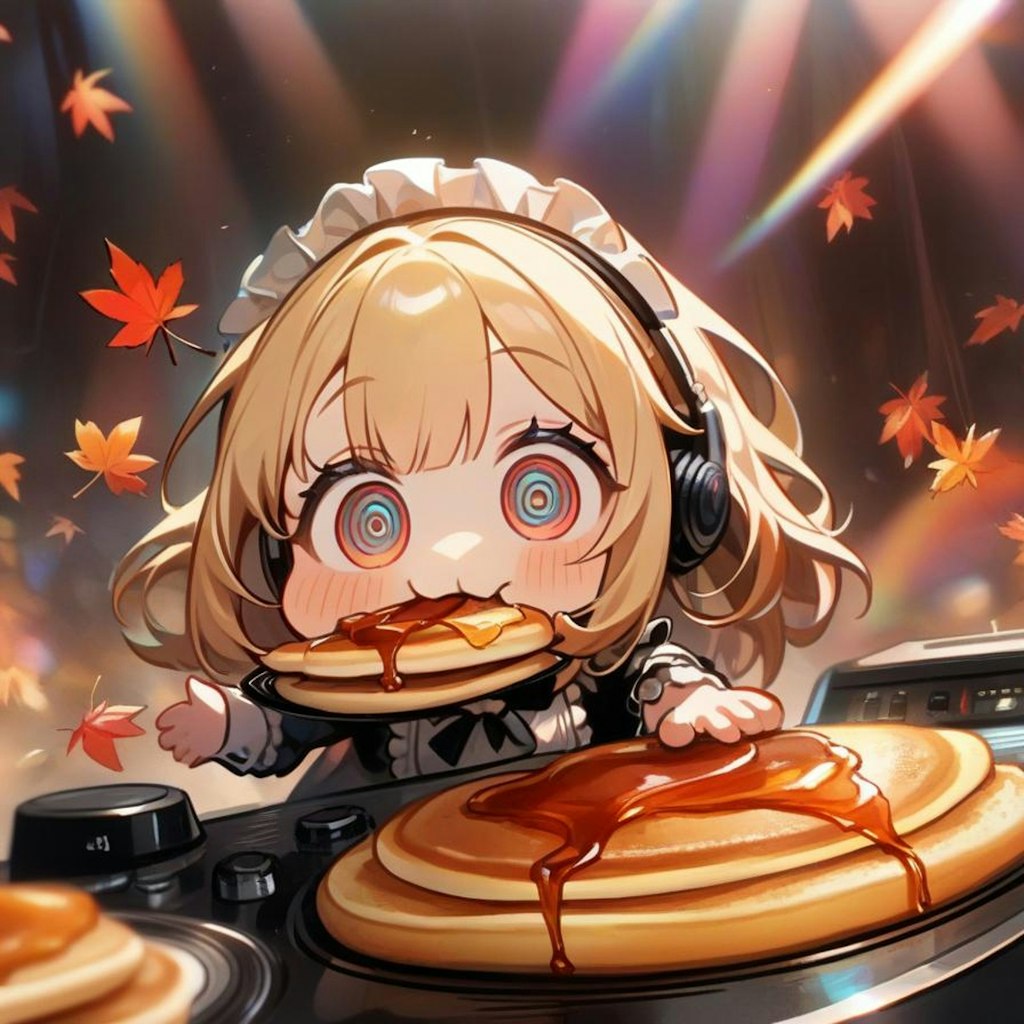 🥞🍁おパンケーキ美味すぎてガン〇マリからの一人秋フェスDJしちゃう系メイドちゃん🍁🥞