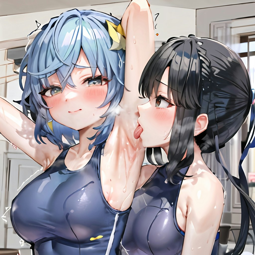 スク水JK百合腋舐め