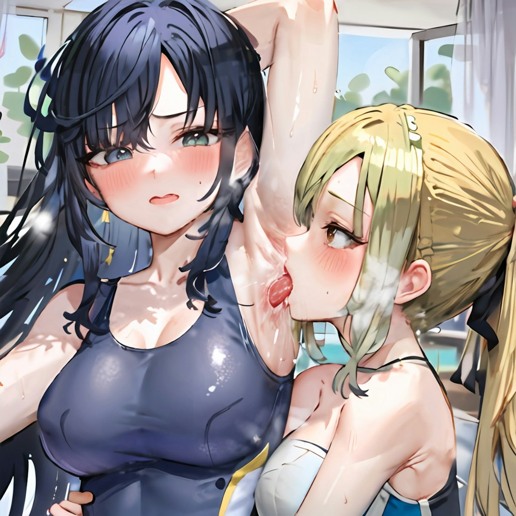 スク水JK百合腋舐め